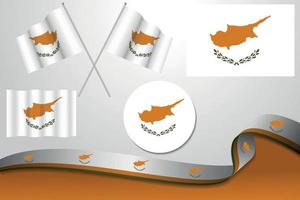 Set Of Cyprus Flags In Different Designs, Icon, Flaying Flags And Ribbon With Background. vector