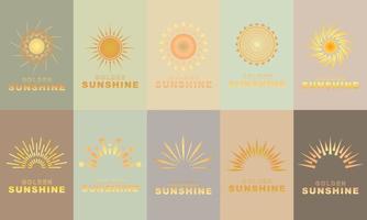 Golden sun and sunshine icon on pastel color background. Suitable for book covers, templates, layouts, and other design elements. vector