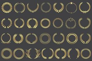 conjunto de corona de laurel de oro de varias formas. ilustración vectorial