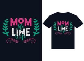 ilustración de vector de tipografía de diseño de camiseta de línea de vida de mamá para impresión, versión mínima de illustrator 10 archivo eps compatible con alta resolución.