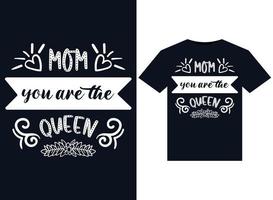 mamá eres la reina tipografía vectorial de diseño de camisetas, impresión, ilustración. vector