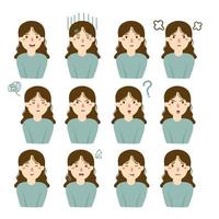Woman various facial expressions set vector