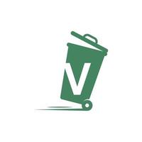 Letter V in the trash bin icon illustration template vector