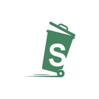 Letter S in the trash bin icon illustration template vector