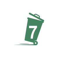 Number 7 in the trash bin icon illustration template vector