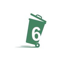 Number 6 in the trash bin icon illustration template vector