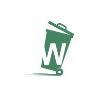 Letter W in the trash bin icon illustration template vector