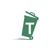 Letter T in the trash bin icon illustration template vector