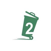 Number 2 in the trash bin icon illustration template vector