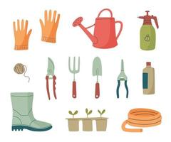 Vector collection of gardening tools isolated on a white background. Garden work. Farming set. Vector flat illustration.