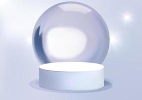 Podium with glass ball on white background for luxury cosmetic and fashion product stage display. Realistic vector illustration