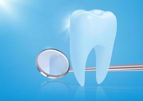 Tooth and dentist mirror . blue background . vector illustration