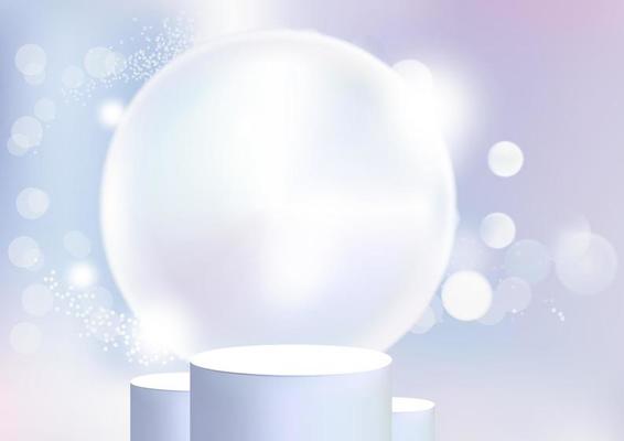 Mock up scene geometry shape podium with glass ball. Bokeh background. stand to show cosmetic product