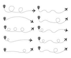 conjunto de ruta de avión de línea discontinua vector