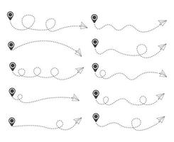 Set of Dashed Line Paper Airplane Route vector