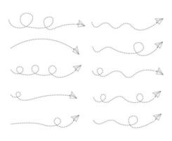 Set of Dashed Line Paper Airplane Route vector