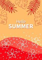 Hand drawn summer poster with tropical leaves. Summer holidays cards. vector