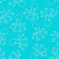 Seamless pattern with octopus. Marine background.  Hand drawn vector illustration in sketch style.