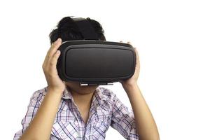 7 years kid playing VR virtual reality game photo