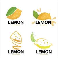 fruta fresca de limón con hojas. conjunto de ilustraciones de limón. entero, cortado por la mitad, rodajas de limón. colección naranja. logotipo o icono de limón. vector
