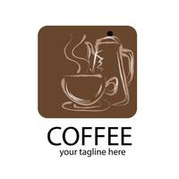logotipo de café con taza de café clásica y olla vector
