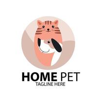 dog cat house pet love logo vector icon line art monoline line