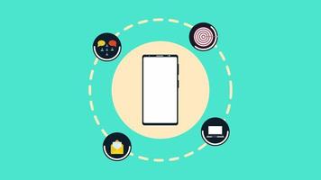 Social media marketing with a smartphone 4K animation. Smartphone facilities footage showing email, social networking, messaging system, etc. Digital marketing system with a mobile phone animation. video