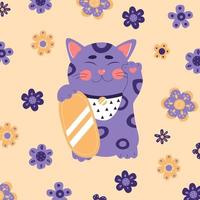 Maneki neko, japanese lucky cat, fortune symbol. Cute kitty character of oriental flat vector illustration.