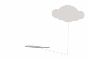 servicio de almacenamiento en la nube. nube de papel simulada en un palo de madera con sombra aislada en fondo blanco. copie el espacio foto
