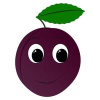 Happy smiling plum character. Cheerful purple plum. Print for a T-shirt. Vector illustration