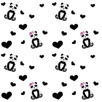 lindo patrón sin costuras con pandas y corazones. fondo para niños vector