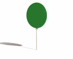 paper cut green balloon on a wooden stick on white background. mockup for your design. isolated image on white background. photo