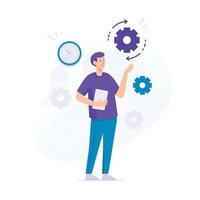 Setting System Man Holding Tab Concept Flat Illustration vector