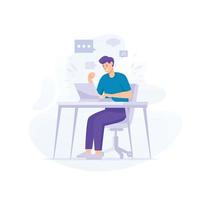 Man Working on the Desk with Laptop Concept Flat Illustration vector