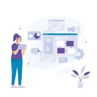 Project Workflow Presentation Woman People Flat Illustration vector