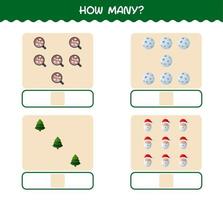 How many cartoon christmas. Counting game. Educational game for pre shool years kids and toddlers vector