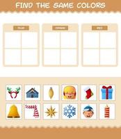 encontrar los mismos colores de navidad. juego de búsqueda y combinación. juego educativo para niños de edad preescolar y niños pequeños vector