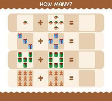 How many cartoon christmas. Counting game. Educational game for pre shool years kids and toddlers vector