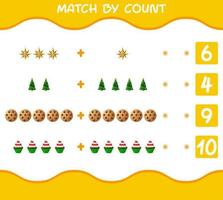 Match by count of cartoon christmas. . Match and count game. Educational game for pre shool years kids and toddlers vector