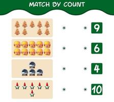 Match by count of cartoon christmas. . Match and count game. Educational game for pre shool years kids and toddlers vector