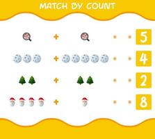 Match by count of cartoon christmas. . Match and count game. Educational game for pre shool years kids and toddlers vector