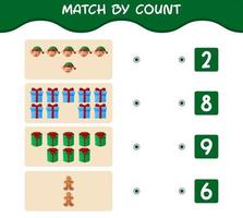 Match by count of cartoon christmas. . Match and count game. Educational game for pre shool years kids and toddlers vector