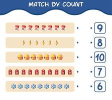 Match by count of cartoon christmas. . Match and count game. Educational game for pre shool years kids and toddlers vector