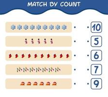 Match by count of cartoon christmas. . Match and count game. Educational game for pre shool years kids and toddlers vector