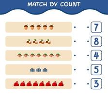 Match by count of cartoon christmas. . Match and count game. Educational game for pre shool years kids and toddlers vector