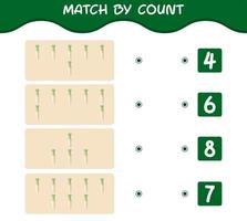 Match by count of cartoon daikon. Match and count game. Educational game for pre shool years kids and toddlers vector