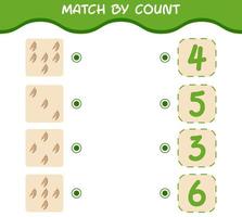 Match by count of cartoon cassava. Match and count game. Educational game for pre shool years kids and toddlers vector