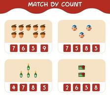 Match by count of cartoon christmas. . Match and count game. Educational game for pre shool years kids and toddlers vector