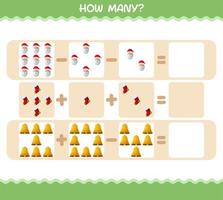 How many cartoon christmas. Counting game. Educational game for pre shool years kids and toddlers vector