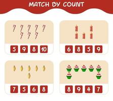 Match by count of cartoon christmas. . Match and count game. Educational game for pre shool years kids and toddlers vector